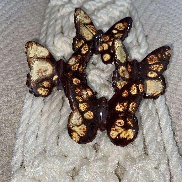 Macrame Towel Holder Ring Ceramic Butterflies Fringe Vintage Boho Fairy Hippie - Picture 2 of 9